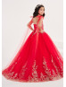 Tie Straps Gold Lace Red Glitter Tulle Fashion Flower Girl Dress